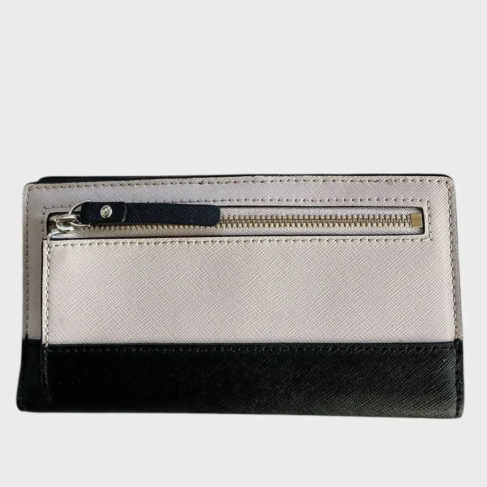 Kate Spade New York Saffiano Leather Colorblock Long Wallet Bifold Clutch Black